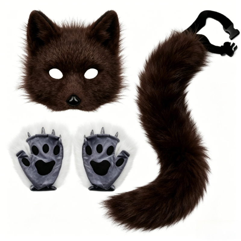 Furry Cat Ears Mask Tail & Paw - Black Face Mask Pack ulasan dan harga