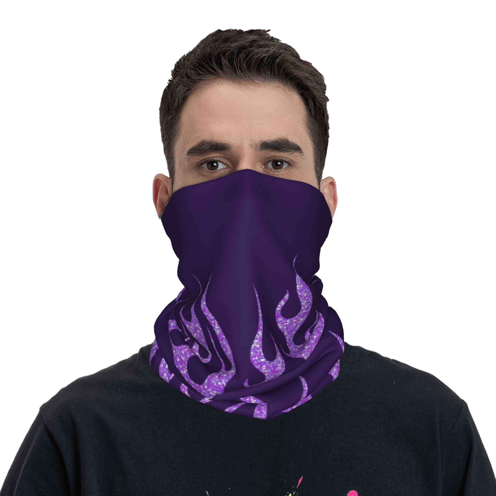Custom Purple Glitter Flames B - Neck Gaiter Face Cover ulasan dan harga